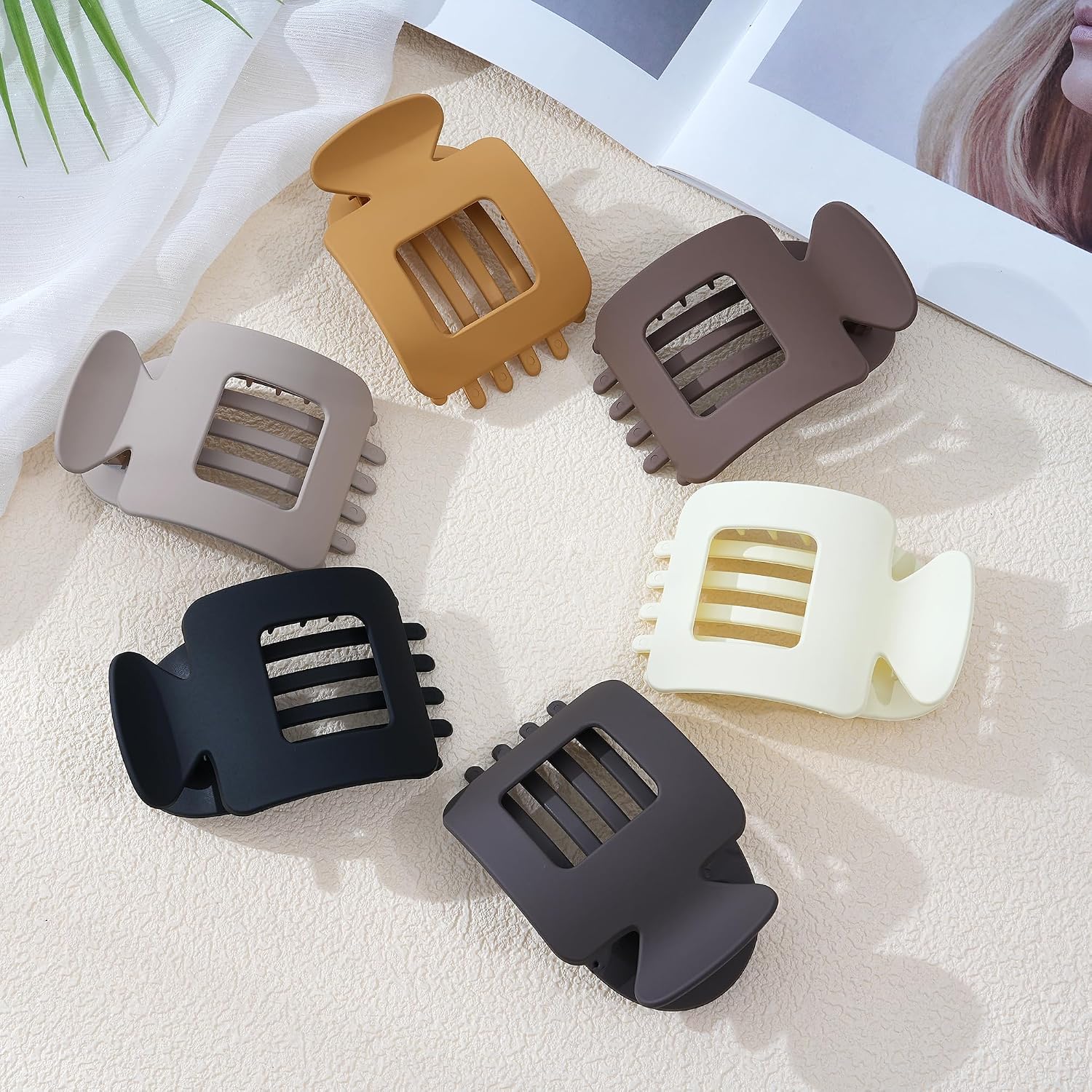 Mesovor 6 Pack Flat Square Claw Clips for Women, 3.94" Nonslip Large French Duckbill Lay Flat Hair Clips | Strong Hold Flat Hairclips for Lying Down, Yoga, Driving (Neutral Matte)