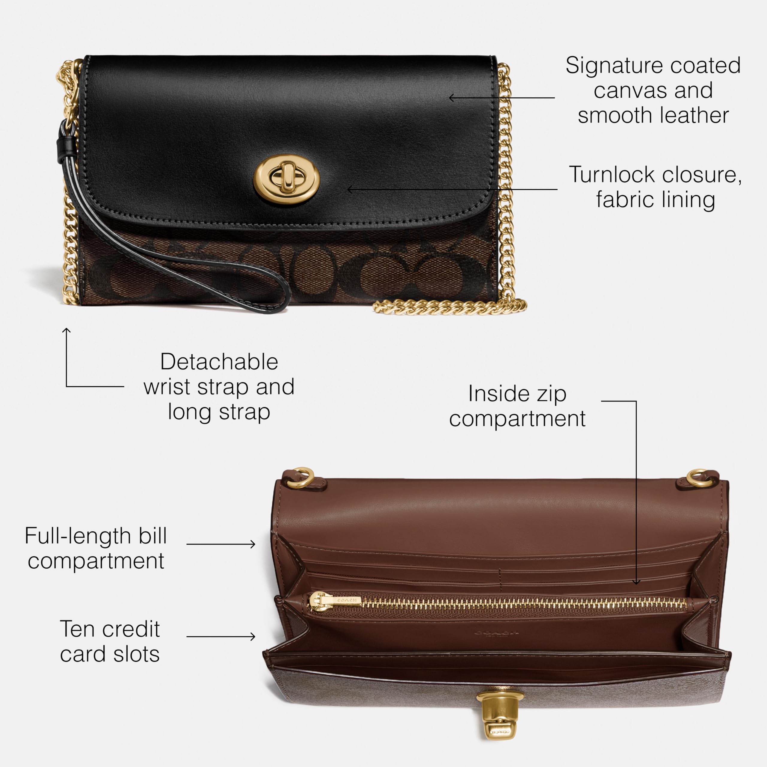 Coach Women's Signature Chain Crossbody Bag: Brown, Black One Size