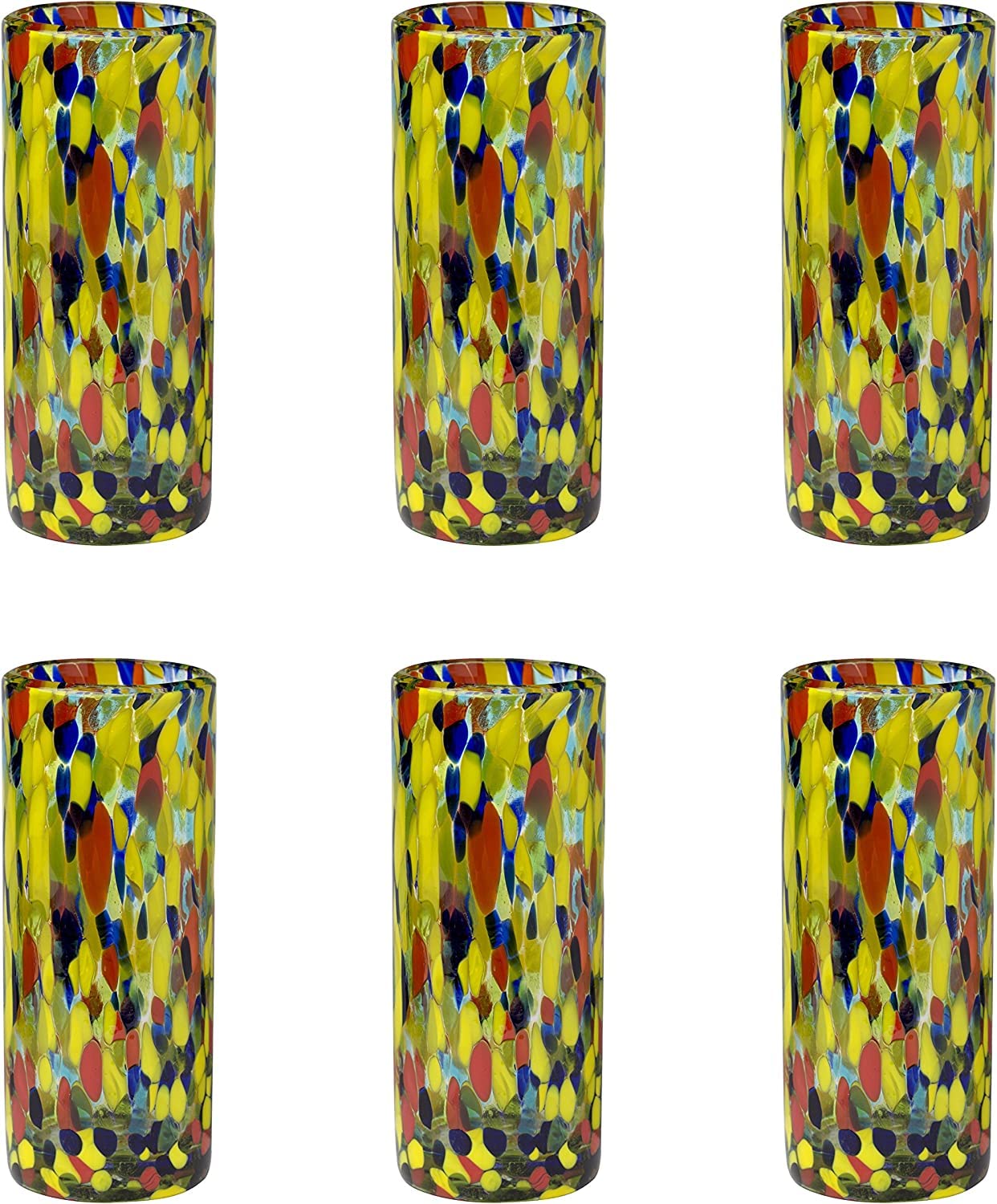 Amici HomeCarnaval Tom Collins Glass | Set of 6 | Authentic Mexican Handmade Glassware | Imbedded Opaque Beads | Bar Glasses for Mojito, Whiskey, Cocktails | 12 Oz