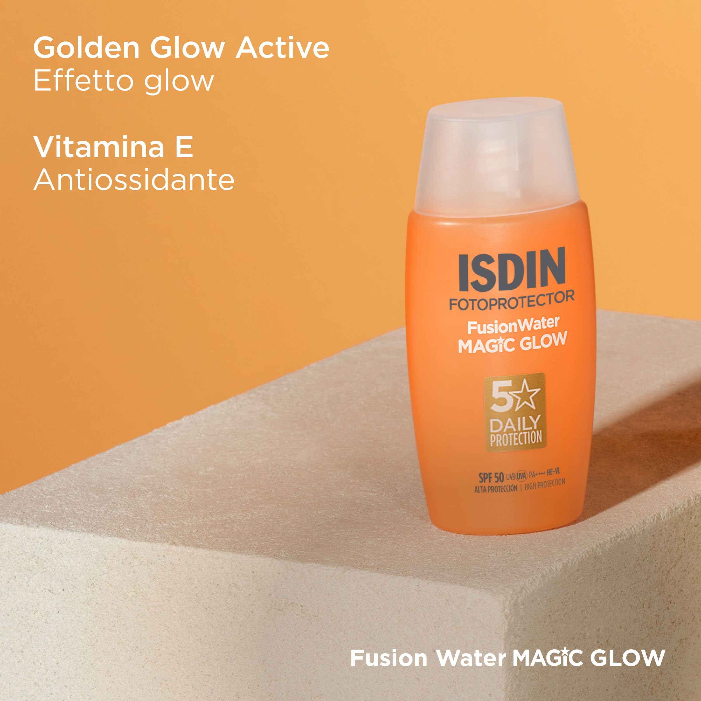 ISDIN Fotoprotector Fusion Water MAGIC Glow (50 ml) | Crema Solare Viso con Effetto Illuminante Glow | Leggera e Fase Esterna Acquosa