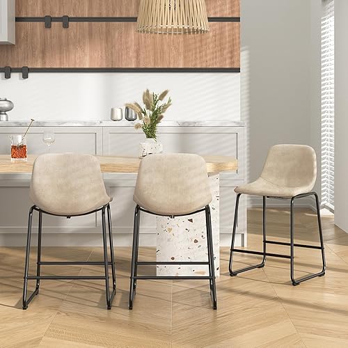 Miniatura 113 de Rfiver Taburetes de bar de piel sintética de poliuretano, juego de 2, taburetes industriales con respaldo y reposapiés, sillas modernas sin brazos