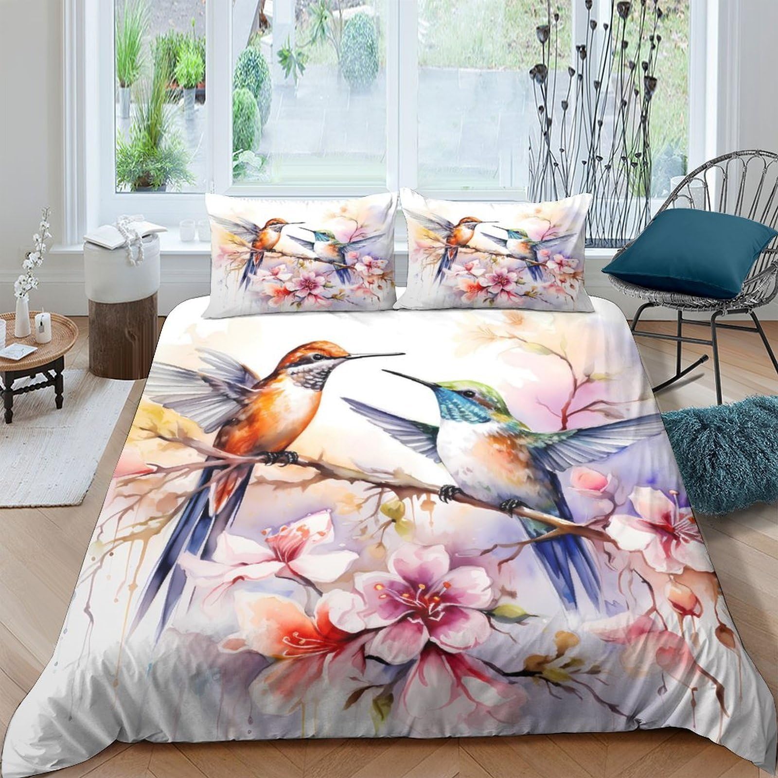 Ctjqhvkz Style-5 3D Printed Blossom Bird Fitted Sheet Microfiber Soft Anti-Slip Mattress Cover Bedroom Decor Machine Washable Single（135X200cm）