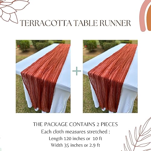 Miniatura 2 de Paquete de 2 caminos de mesa de estopilla color terracota de 35 x 120 pulgadas, camino de mesa de 10 pies naranja quemado para boda, novia, fiesta,
