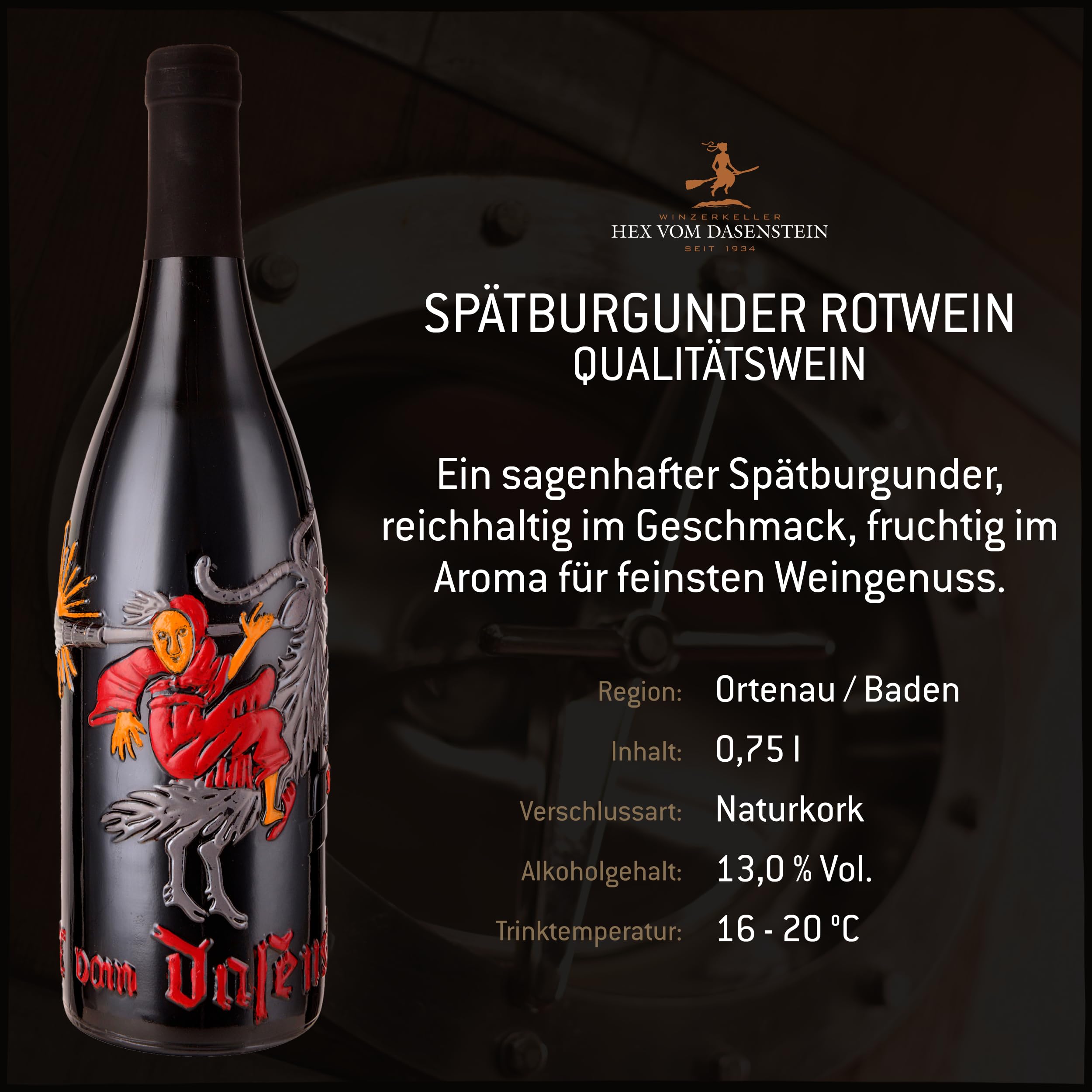 Hex vom Dasenstein Hexenflasche Geschenk-Set - Weißwein Cuvée & Spätburgunder Rotwein in der Geschenkbox, fruchtige Eleganz & samtiger Genuss, Qualitätsweine aus der Ortenau (2 x 0,75l)