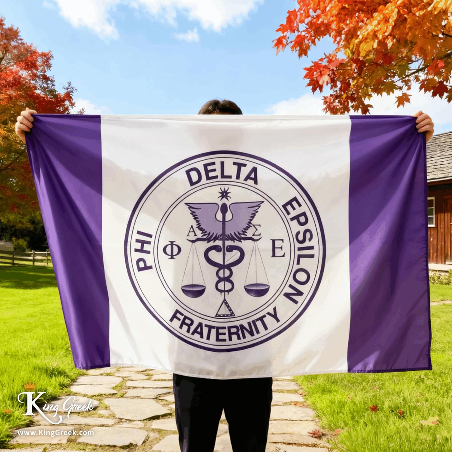 Phi Delta Epsilon Official Fraternity,Brass Grommets & Double Stitch,Polyester Banner Wall Decor for Outdoor Indoor Decoration,3x5 Feet