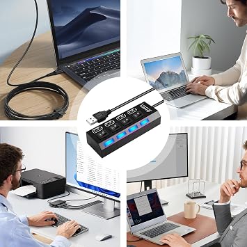 USB Hub Portable Multi-Port Data Adapter | Portable USB Hub with Independent Button for Remote Work Game Setup Studio Travel Classroom Co-Working Space Photography