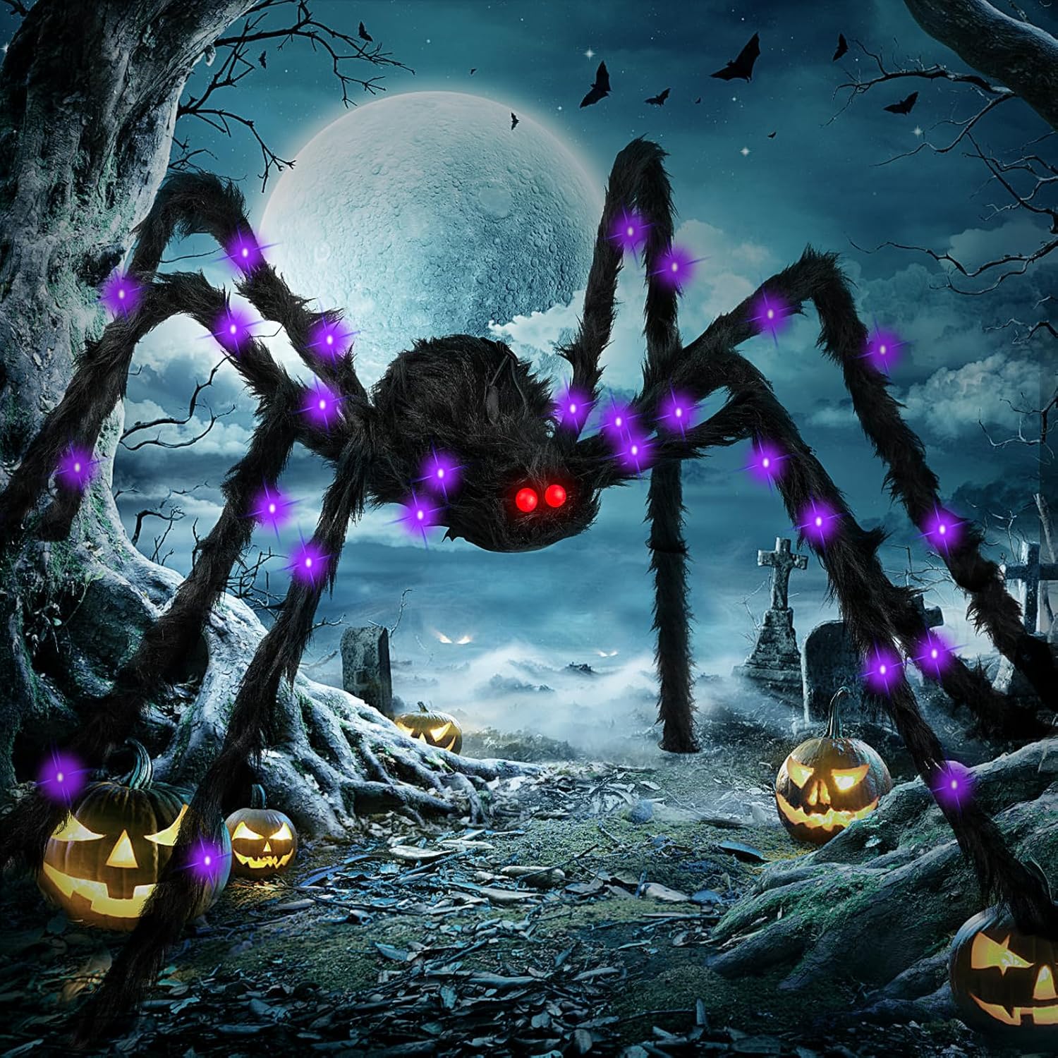 2Pack Halloween Decoration Spider 60 Inch Light Up Giant Big Spider for