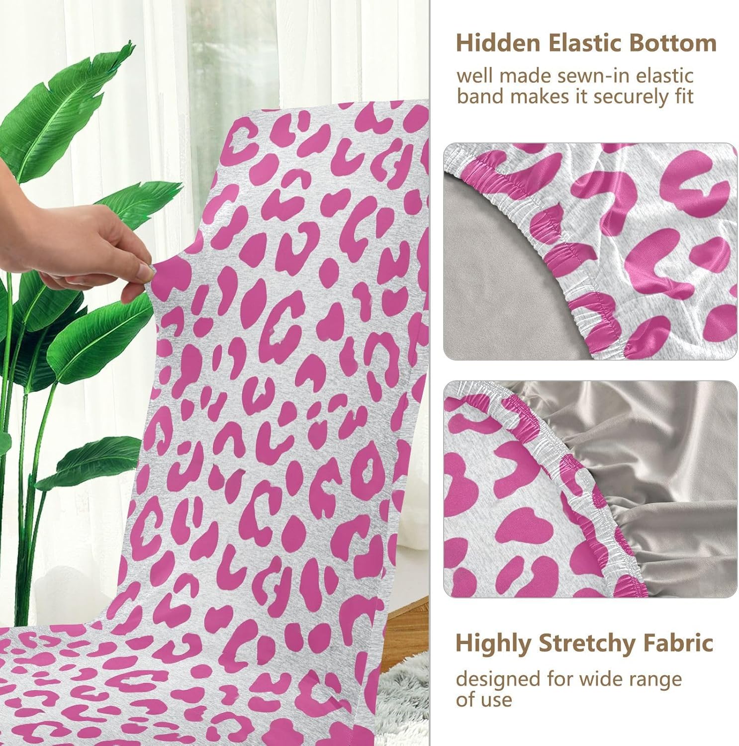ALAZA Chair Covers for Dining Room, Pink Silver Leopard Cheetah Print Stretch Chair Cover Sets Chair Protector Removable Washable for Ktichen Restaurant Hotel