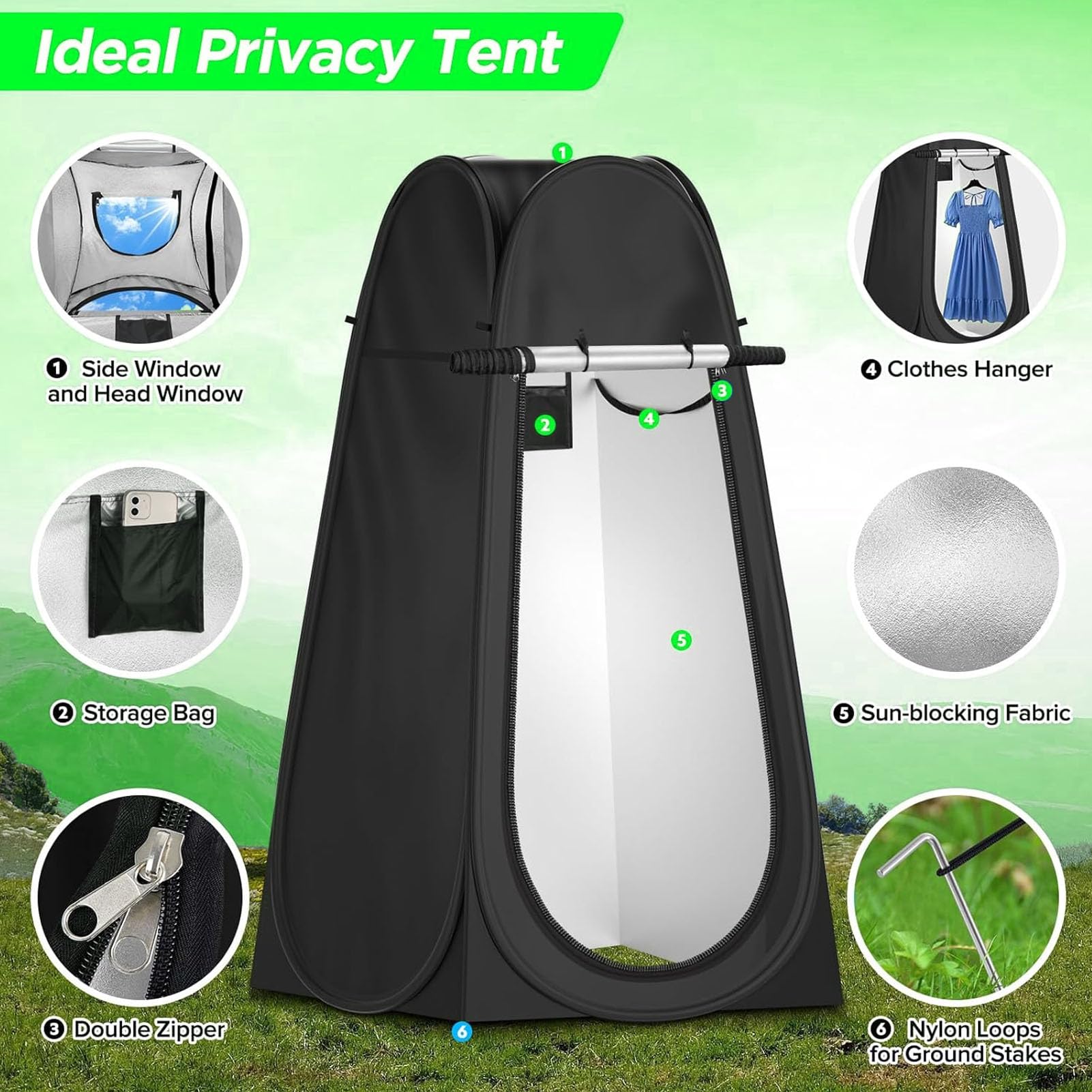 Kit de Inodoro Portátil, Baño Acampar Orinal Portátil para Adultos con Carpa Privacidad Plegable, Ducha Al Aire Libre Lavable y Vestuario para Viajes Vehículos Recreativos