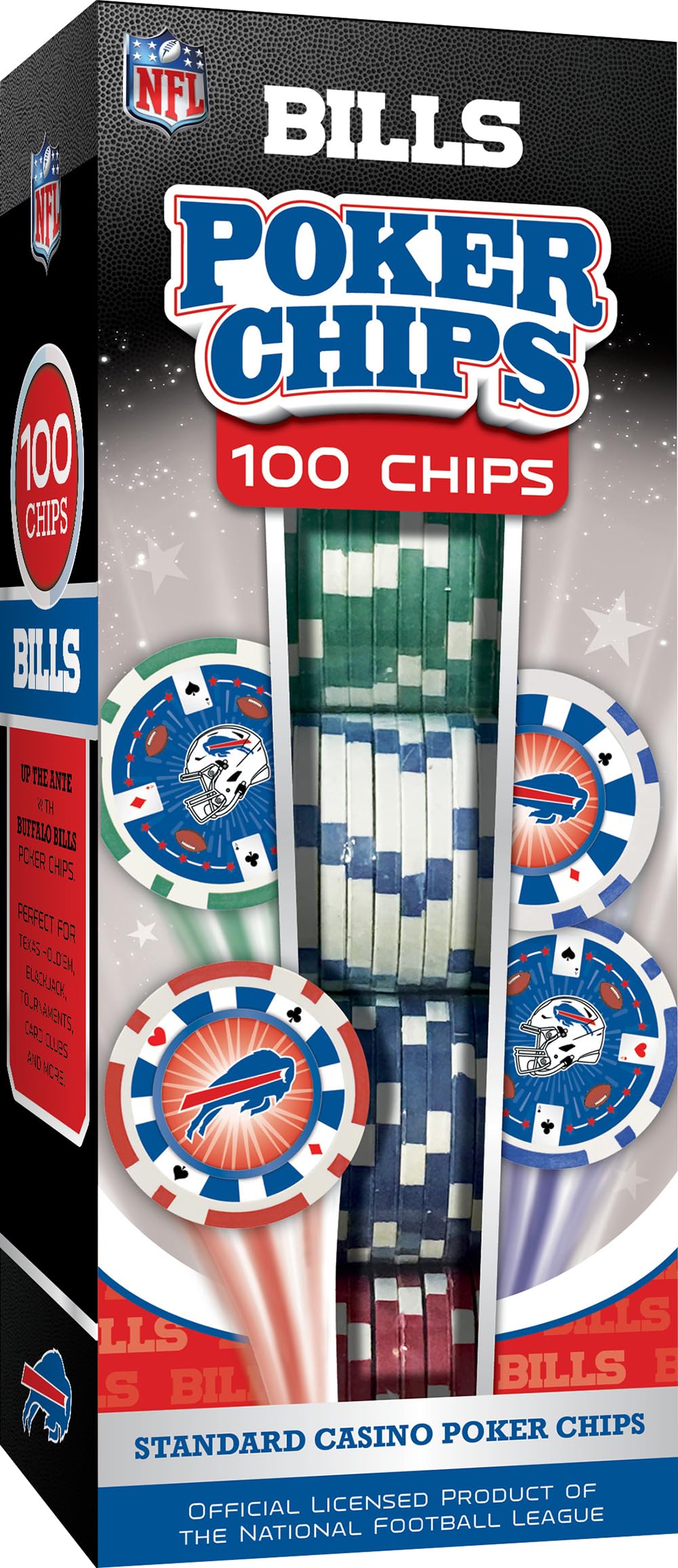 Masterpieces Casino - NFL Buffalo Bills - 100 Piece High Quality Poker Chip Set with Tray