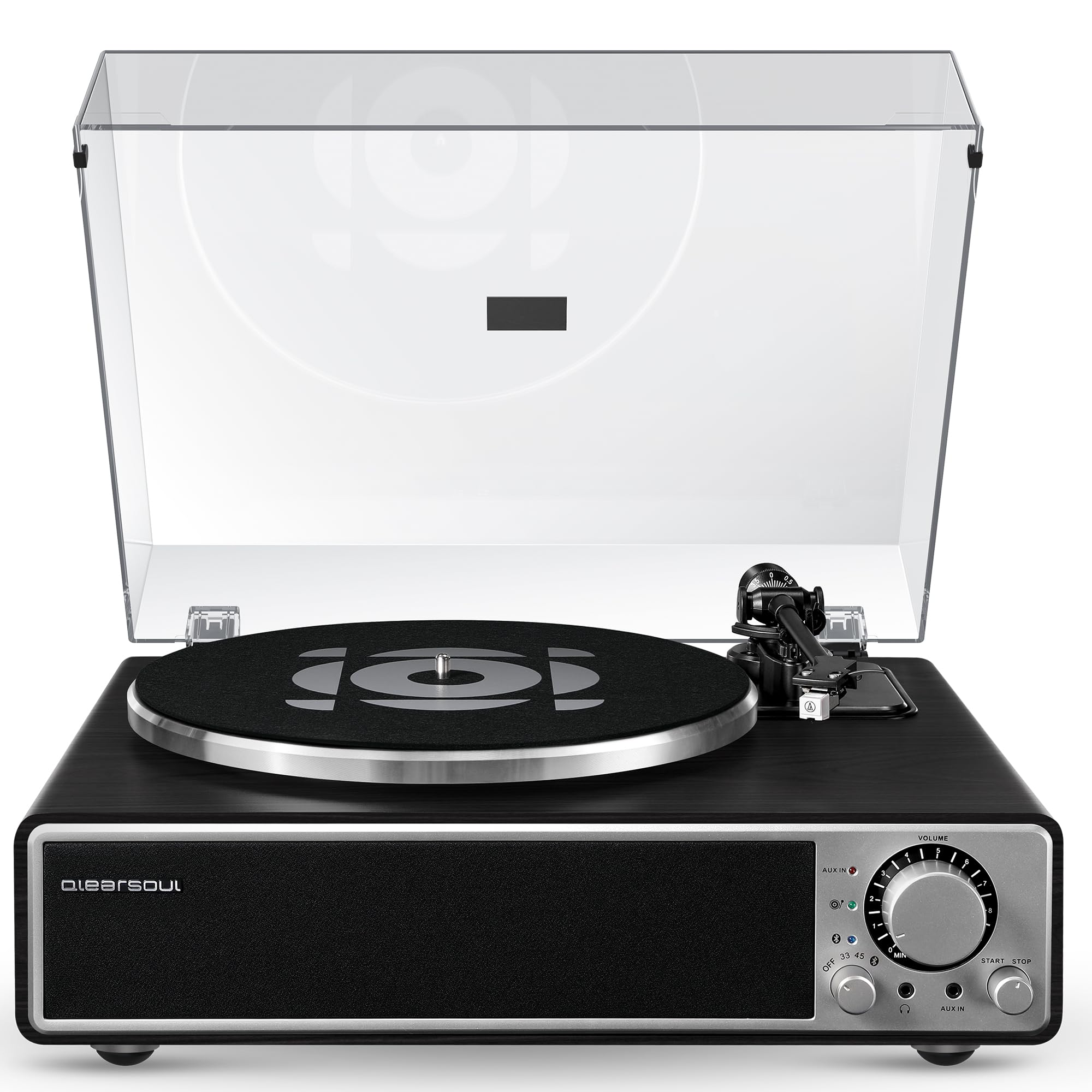 Qlearsoul ONE-Q Giradischi Vinile All-in-One con Bluetooth 5.4, Giradischi HiFi con Altoparlanti Integrati, Preamplificatore Phono, Cartuccia AT-3600L, 33/45 RPM, Spegnimento Automatico