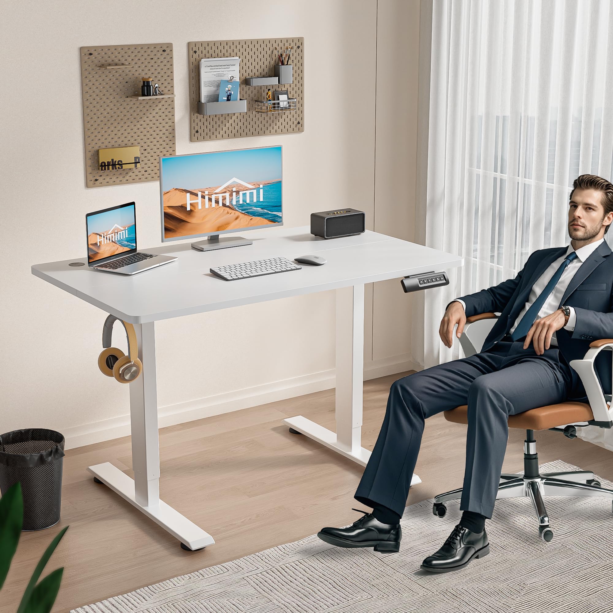 Himimi Scrivania Regolabile in Altezza 120x60 cm, Scrivania Regolabile in Altezza Elettricamente, Tavolo Ergonomico da Lavoro in Piedi-Seduto con 4 Memorie Funzionali, Scrivania per Computer