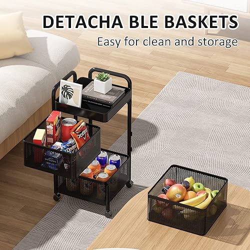 Miniatura 5 de Estante giratorio de almacenamiento de cocina, sin montaje, estante de baño, organizadores y carrito de almacenamiento para frutas, verduras,