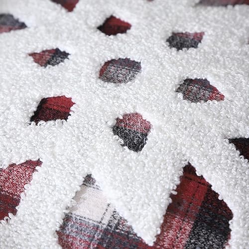 Miniatura 3 de All Smiles Juego de 2 fundas de almohada navideñas de 18 x 18 pulgadas, decoración de cuadros de búfalo, bordado de copo de nieve, decoración de