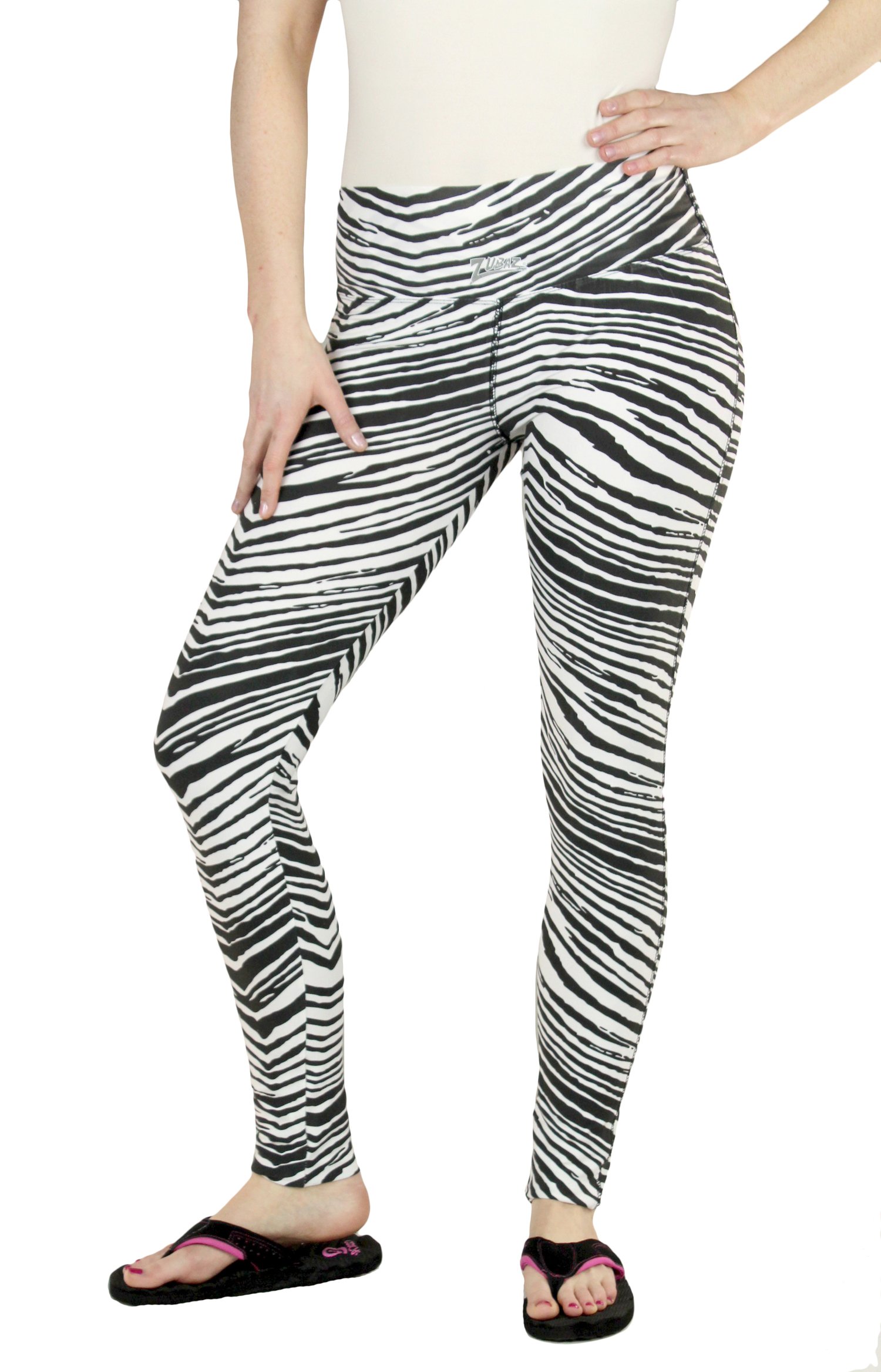 Zubaz Ladies Sport Team Legging Pants (Large, Black/White)