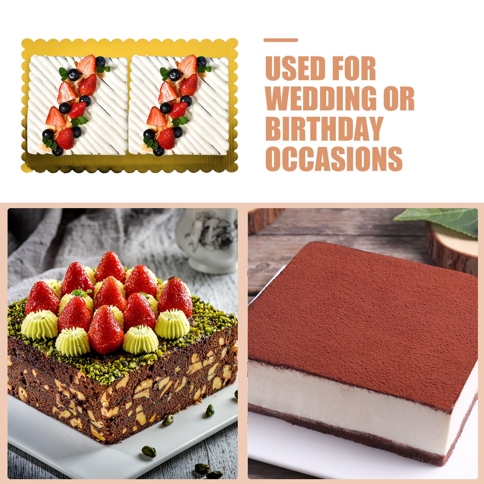 Uonlytech Tablas para Pasteles Rectangulares 25x35 Cm Cartón Corrugado Grueso 2 Mm Bordes Ondulados Dorados Base Anti Grasa para Bodas Cumpleaños y Repostería 20 Piezas Desechables