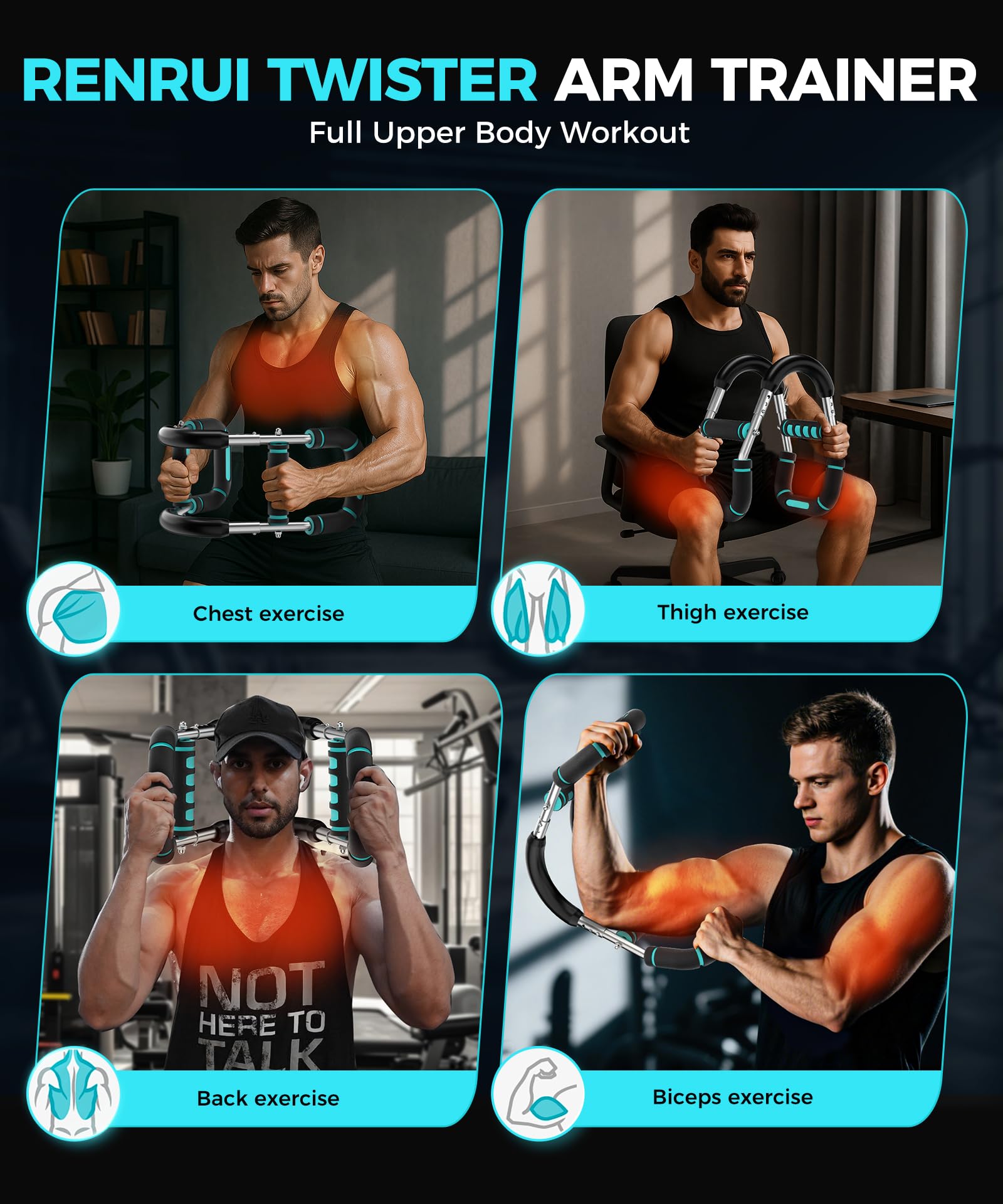 RENRUI Twister Arm Trainer Chest Workout Equipment for Men & Women, Adjustable 5 Resistance (40-130 lbs) Home Gym Strength Trainer with Anti-Slip Handles & Carry Bag (Blue)