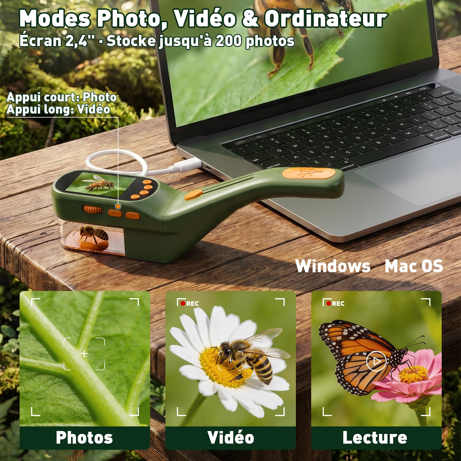 Atrapa Insectos con 500X Pantalla - Kit Explorador Niños, Kit Cazabichos con Lupa, Pinzas, Porta-Insectos,Insectos Juguete, Aire Libre Aventura Juguetes para Niños y Adultos (Verde Oscuro)