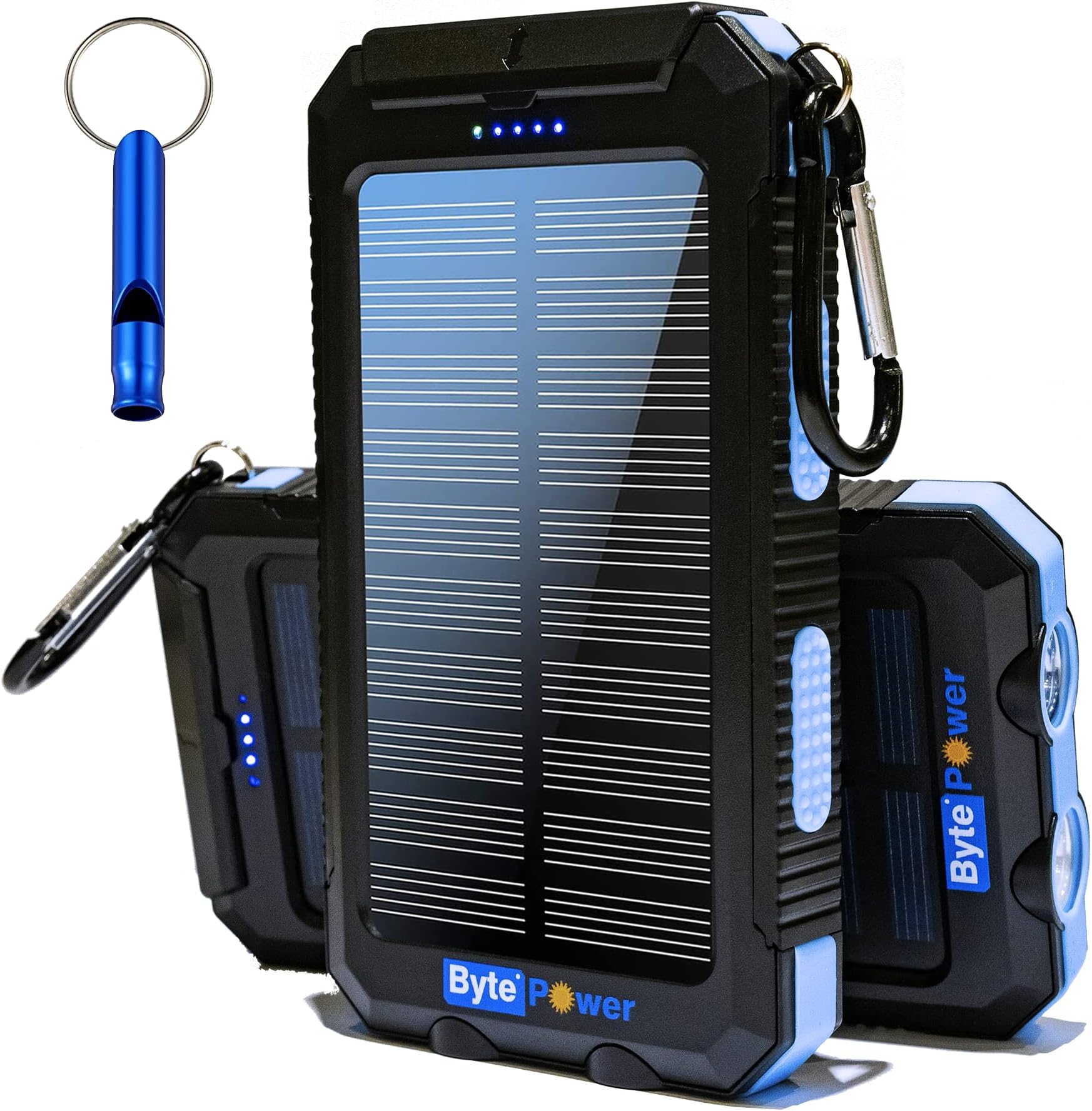 SolarCharger Power Bank 8000mAh, Portable Solar Pone Charger with Compass,Carabiner, Whistle,Flashlights,Solar Panel Charger,Camping Gear Accessory (Blue)