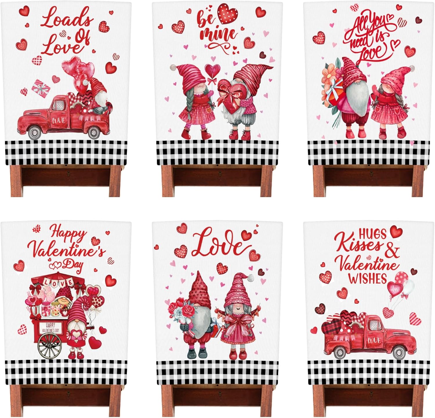 FuWeave 6 Pcs Happy Birthday Chair Covers for Classroom 20x24 Inch Student Classroom Seat Cover Reusable Washable Party Decoration for Teachers School Celebration(Red,Valentine Gnomes)