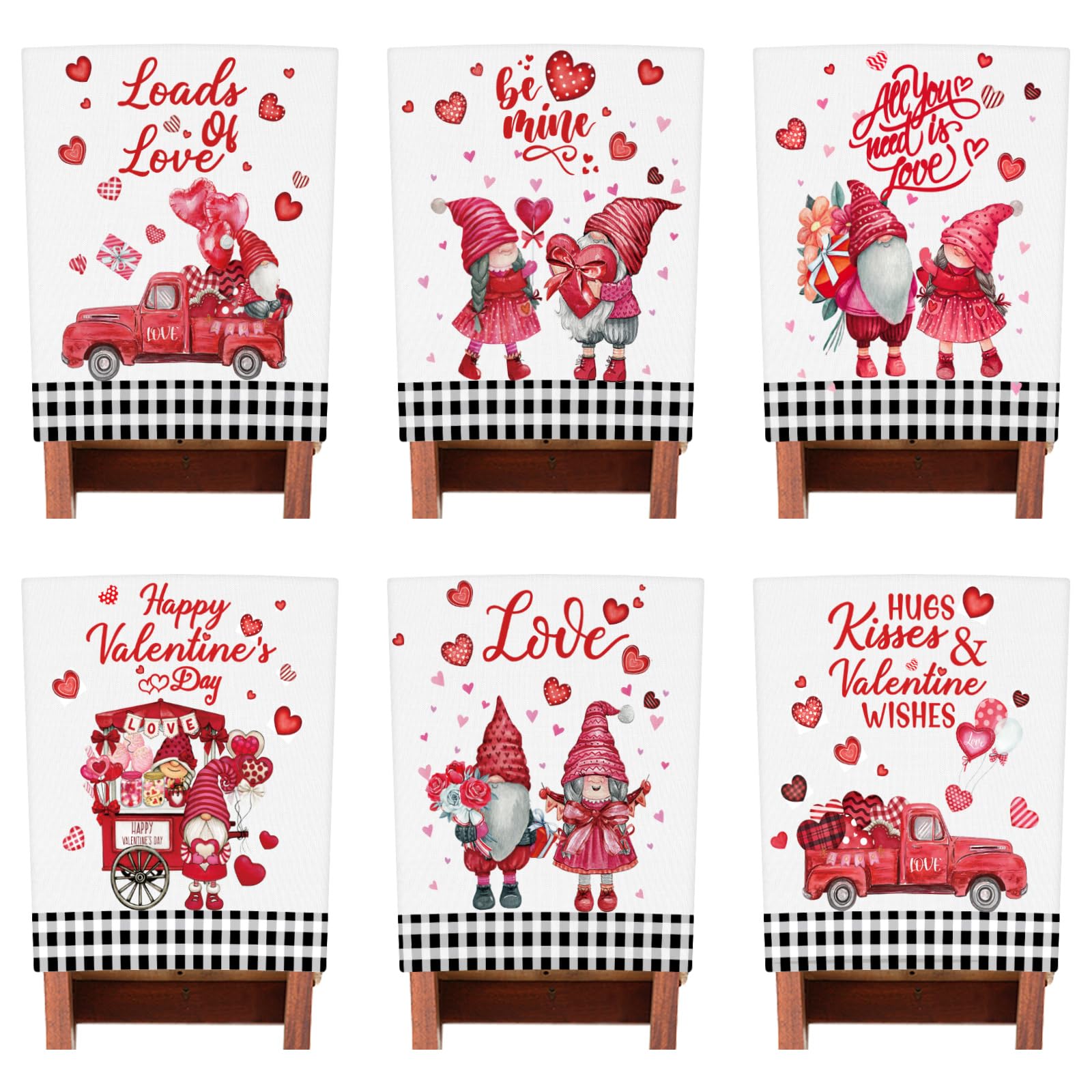 FuWeave 6 Pcs Valentines Chair Back Covers Valentine's Day Dining Chair Slipcovers for Valentine's Day Decorations Love Heart Valentine Chair Protector Removable Chair Back Covers(Buffalo Plaid)
