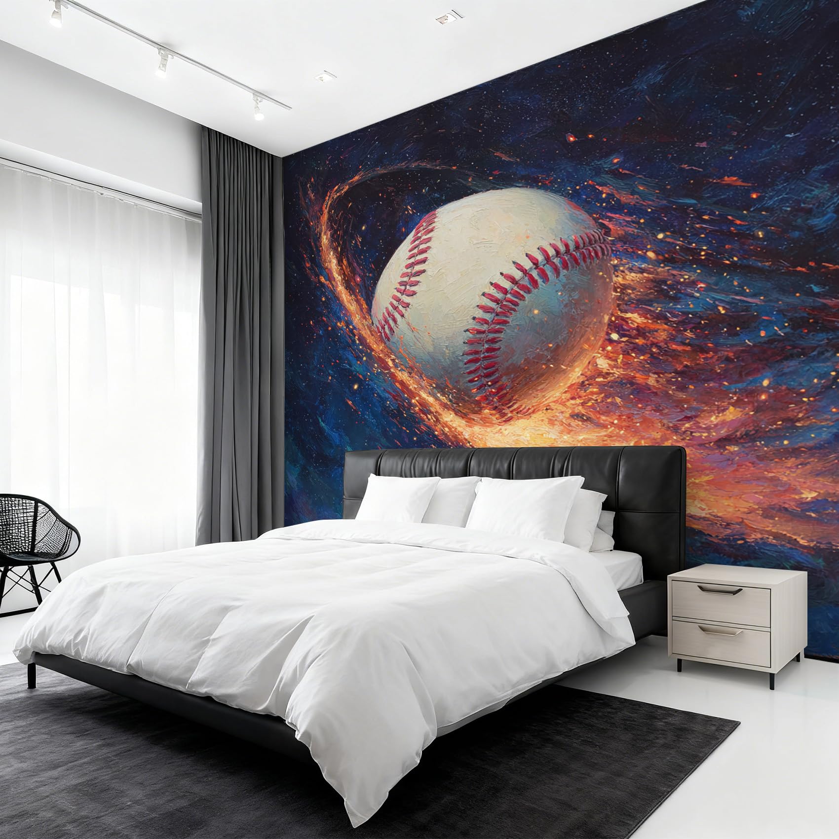 Papier Peint Panoramique Baseball Flamme Décoration Murale Salon Chambre Ado