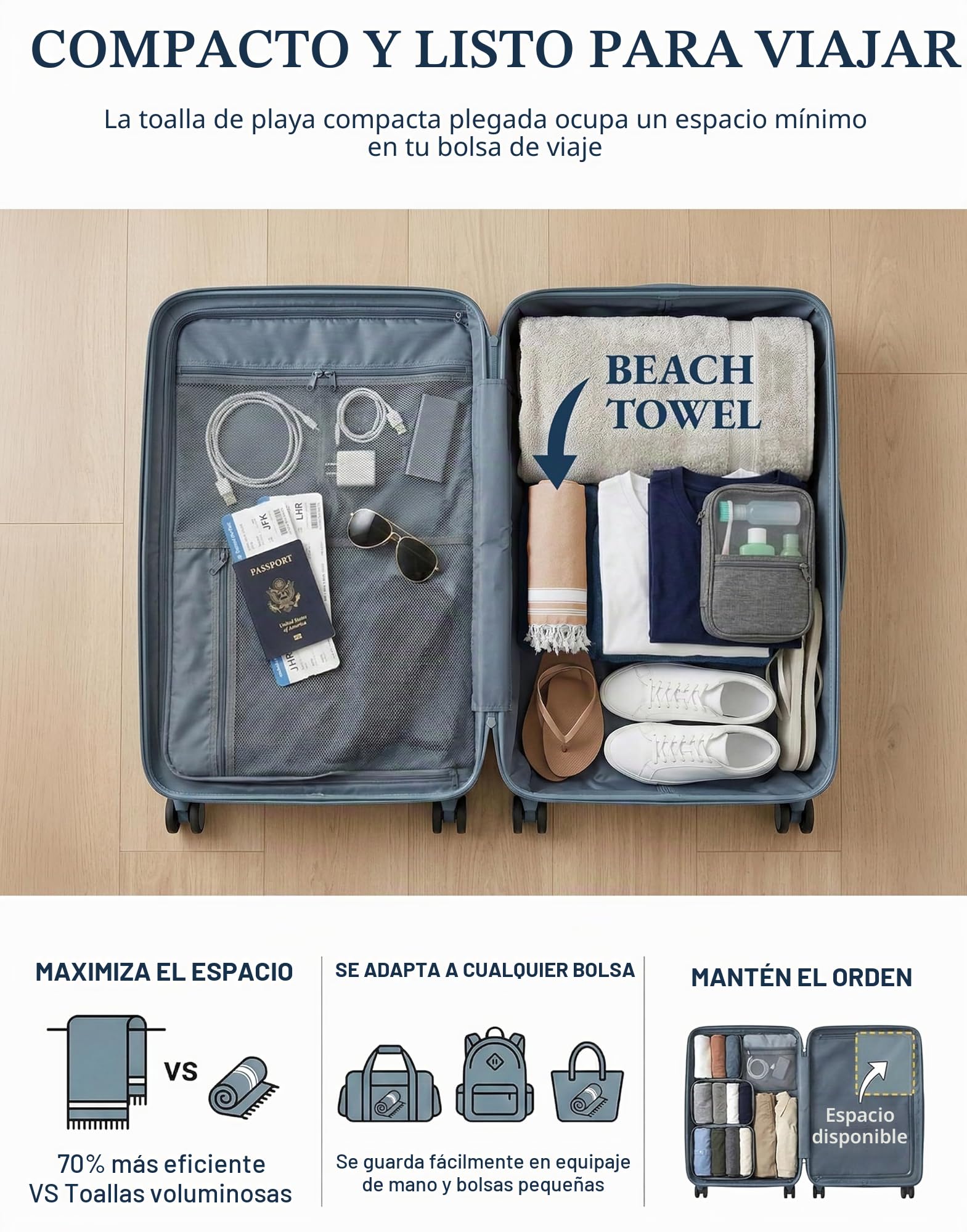 LANE LINEN Paquete de 4 toallas de playa de gran tamaño para adultos, toallas de playa ligeras de viaje, prelavadas para una sensación suave al tacto, toallas de playa de secado rápido, 39 x 71