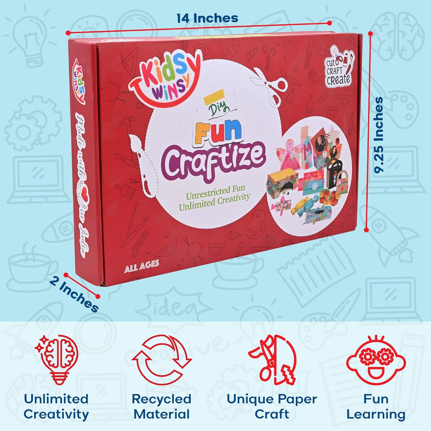 KidsyWinsy Fun Craftize DIY Kit for Kids | Craft Kit with Premium Decorative Paper Sheets and Accessories | Includes 500 Pieces Plus Storage Box | Creative Art and Craft Kit for Kids Aged 5+ Years