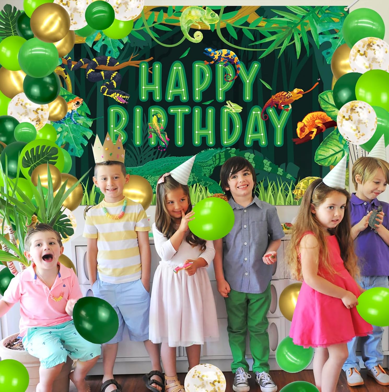 Reptile Birthday Party Supplies, Includes Happy Birthday Backdrop, Tablecloth, Balloons, Jungle Swamp Wilderness Snakes Lizard Alligator Turtle Birthday Decorations for Kids Boys Birthday Party Decor - Image 7