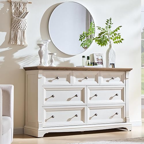 T4TREAM Farmhouse 7 Drawers Dresser for Bedroom, 54" Wide Wood