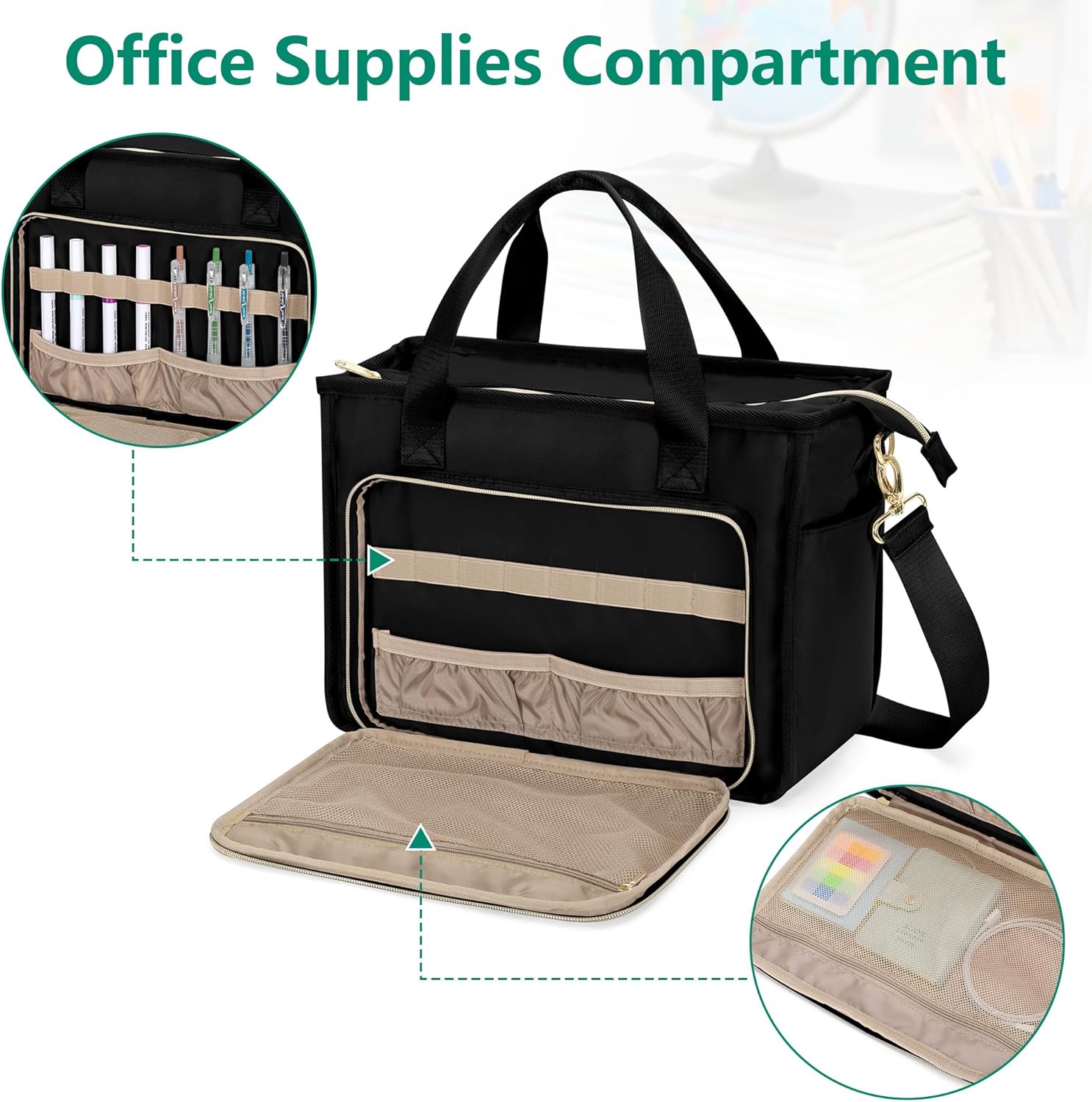 Teacher Tote Bag for Women, Work Tote Bag with Pocket for College and Office, Black - Image 5