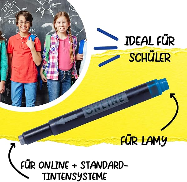 ONLINE 20x kompatible LAMY Patronen blau, auch für Pelikan, Stabilo etc., Universal Tintenpatronen, Füller Patronen, löschbar, für Füllhalter & Tintenroller, Vorteilspack Kombi Patrone königsblau - 3