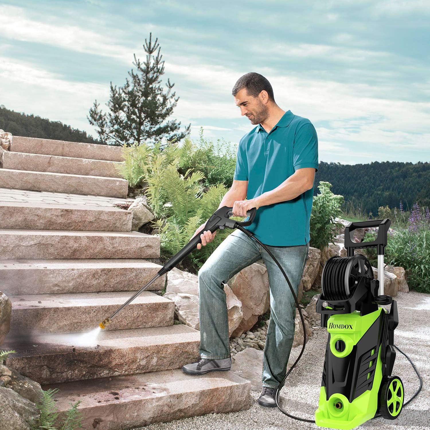 Homdox 1.72GPM Electric Pressure Washer, 1500W Power Washer, High Power Cleaner with 4 Nozzles, Ideal for Car, Home, Garden (Green) : Patio, Lawn & Garden