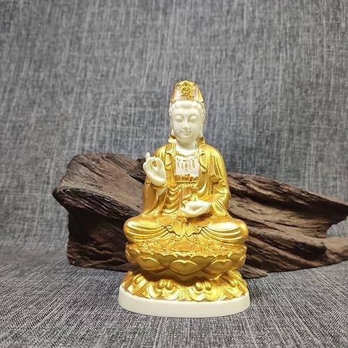 Miniatura 4 de Estatua de Quan Yin, estatua de Buda Guan yin de la Diosa de la Misericordia en decoración de loto Feng Shui | Escultura de estatua de Buda femenina