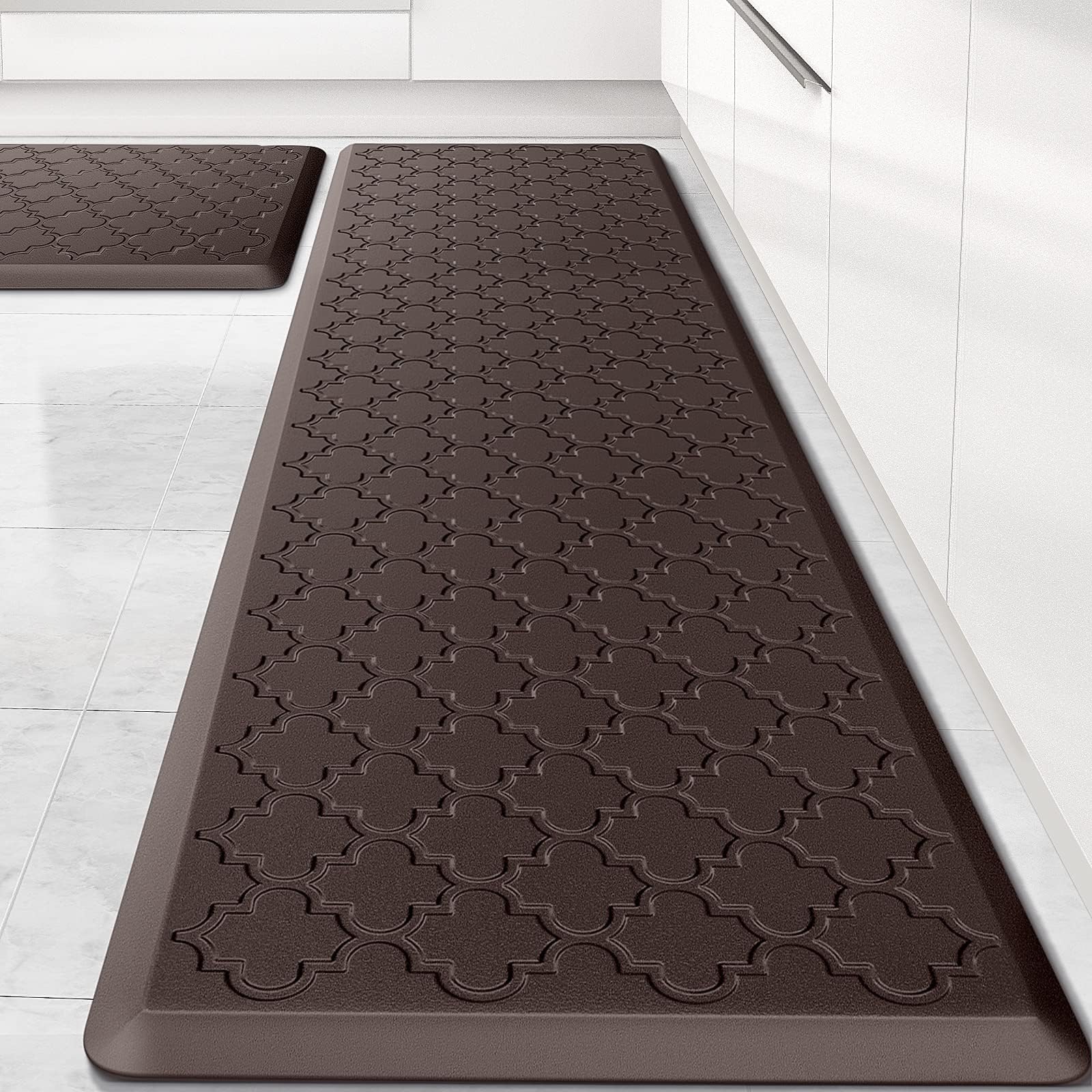 Kitchen Mat [2 PCS] Cushioned Anti-Fatigue Floor Mat, Waterproof Non-Skid Kitchen Mats and Rugs, Ergonomic Comfort Foam Kitchen Rugs, Standing Mat for Floor,Office, Sink(Brown)