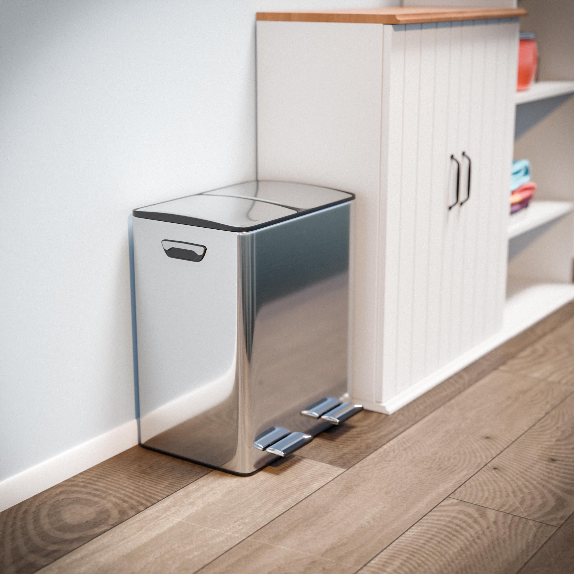 Amig - Cubo de Reciclaje Doble con Pedales Mod. RECIK EVO 40 L - 2 Compartimentos x 20 L - Acero inoxidable - 45 x 30 x 52 cm - Plateado