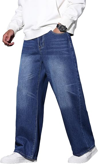 Mens Baggy Jeans Y2K Vintage Wide Leg Denim Pants Trousers