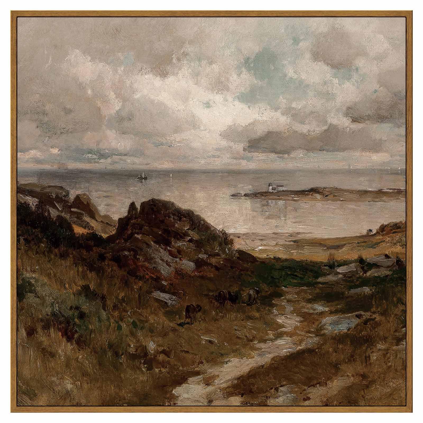 InSimSea Square Large Framed Wall Art Decor, Seaside Path Landscape Paintings, Coast Scenery Wall Pictures for Bedroom Bathroom Living Room, Canvas Prints Artwork, Vintage Decor, 20x20 Inch