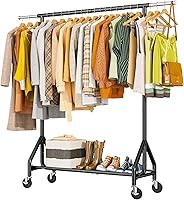 Vista 11 de Perchero de ropa resistente con carga de 450 libras, perchero de metal para colgar ropa con ruedas y estantes resistentes, estante portátil