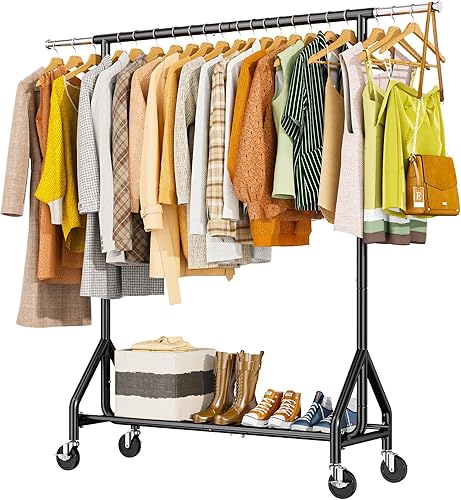 Miniatura 17 de Perchero de ropa resistente con carga de 450 libras, perchero de metal para colgar ropa con ruedas y estantes resistentes, estante portátil