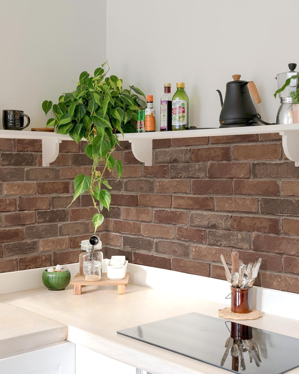 壁紙屋本舗 Brick Peel and Stick Wallpaper, Removable Contact Paper for Walls, Cabinets & Furniture, Renter Friendly Repositionable, Dark Red 9in x 19.7ft, Made in Japan, EASYWALLTAPE EWT58