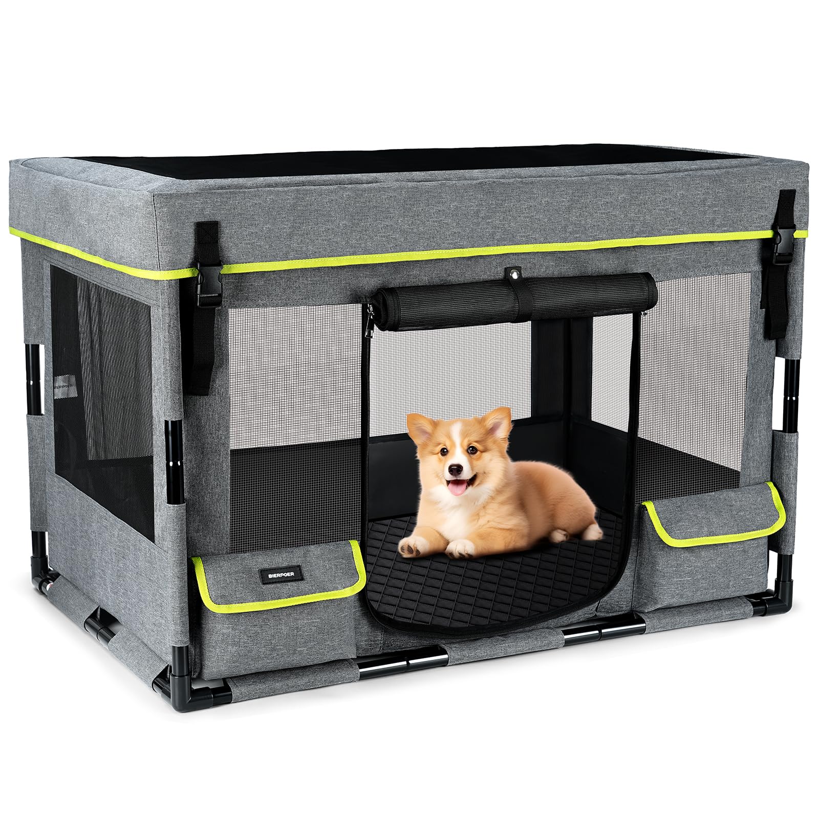 Photo 1 of Durable Dog Playpen with Iron Frame, Heavy-Duty Pet Tent with Waterproof Base & Mesh Sides for Indoor Outdoor Use, Grey