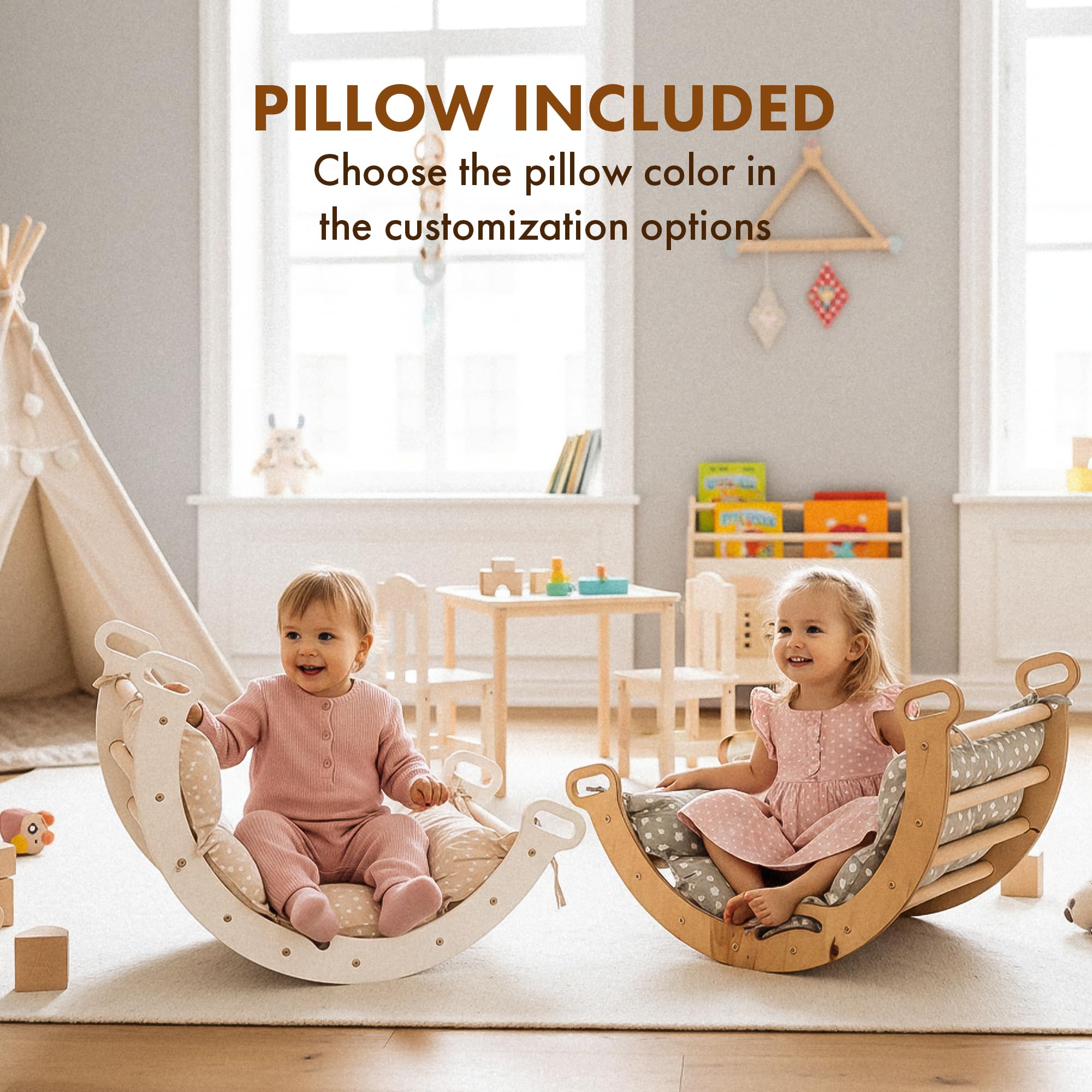 Goodevas 5-in-1 Montessori Klettergerüst Set: Indoor Kletterdreieck, Kletterbogen mit Kissen, und Rutsche für Kinder, Indoor Spielplatz 1-3 Jahre