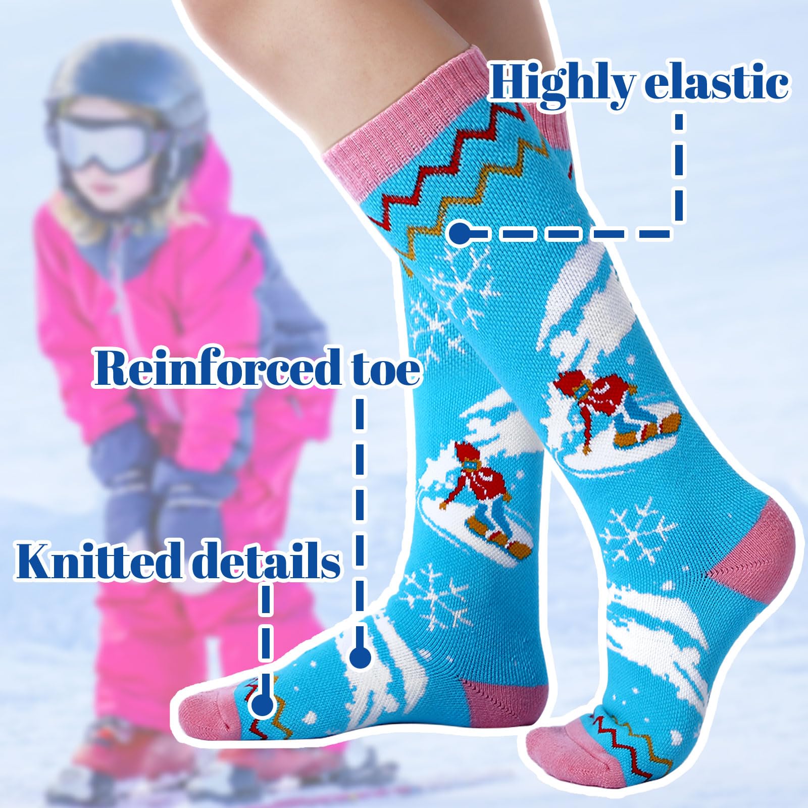 Zonon Lot de 6 paires de chaussettes de ski pour filles - Chaussettes d'hiver chaudes et thermiques - Chaussettes longues épaisses pour filles de 7 à 12 ans - Cadeaux d'anniversaire, Comme sur