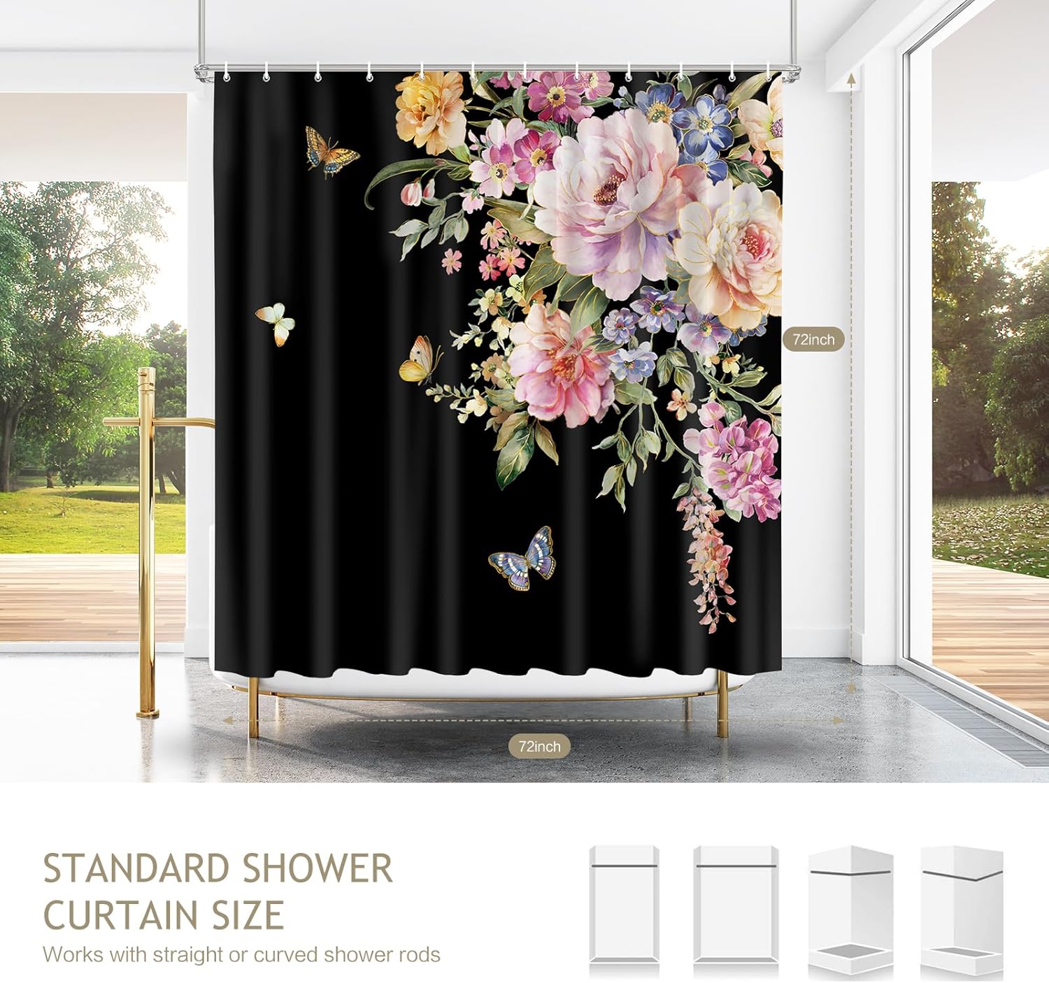 Vimorco Pink Flower Beach Towel, Colorful Flower Bath Towel + Pink Flower Shower Curtain, Colorful Flower Shower Curtains for Bathroom, Bath Towel and Shower Curtain Sets
