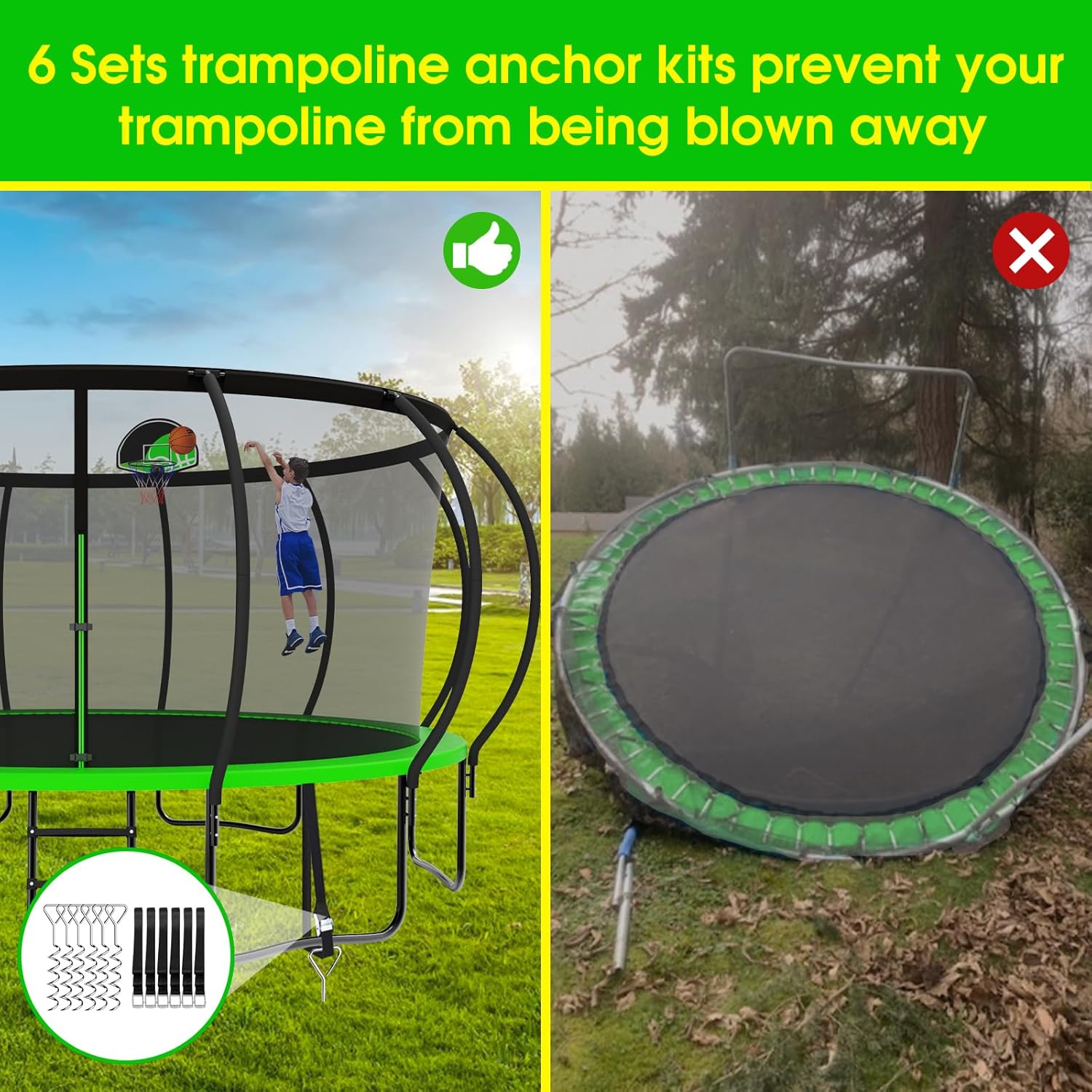 SKYUP 2025 Upgraded 15 FT 1500lbs Tranpoline for Kids and Adults, Recreational Tranpoline with Basketball Hoop, ASTM Approved Tranpoline for 7-10 Kids with Net, Ladder, Wind Stakes, Mat