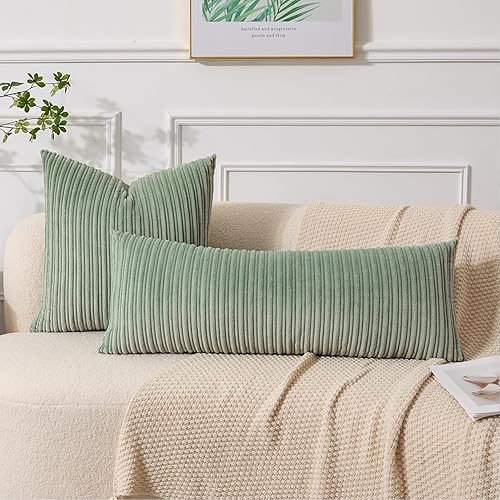 Miniatura 656 de UGASA - Juego de 2 fundas de almohada de terciopelo a rayas, funda decorativa para cojín con cremallera oculta para el hogar, sofá, dormitorio,