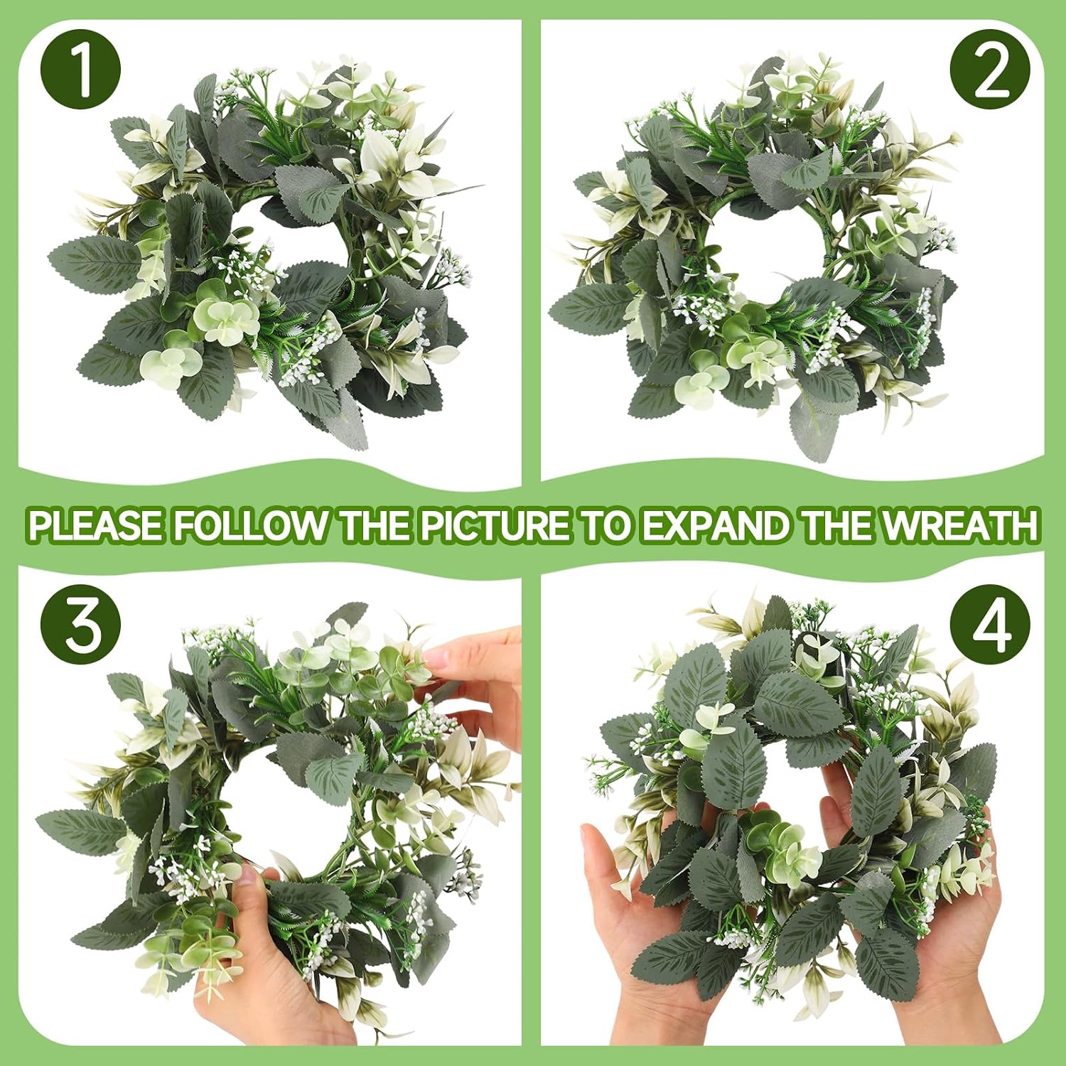 6 Pcs Artificial Eucalyptus Leaves Wreaths Candle Rings Wreaths image 4