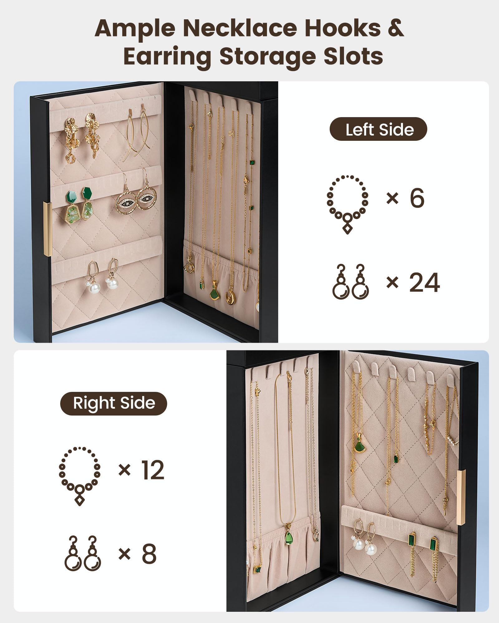Lolalet Caja Organizadora de Joyas Grande 8 niveles con Espejo Negro | con Cerradura, para Anillos, Pendientes, Pulseras, Collares y Relojes. Ideal para Hogar y Regalos para Mujeres