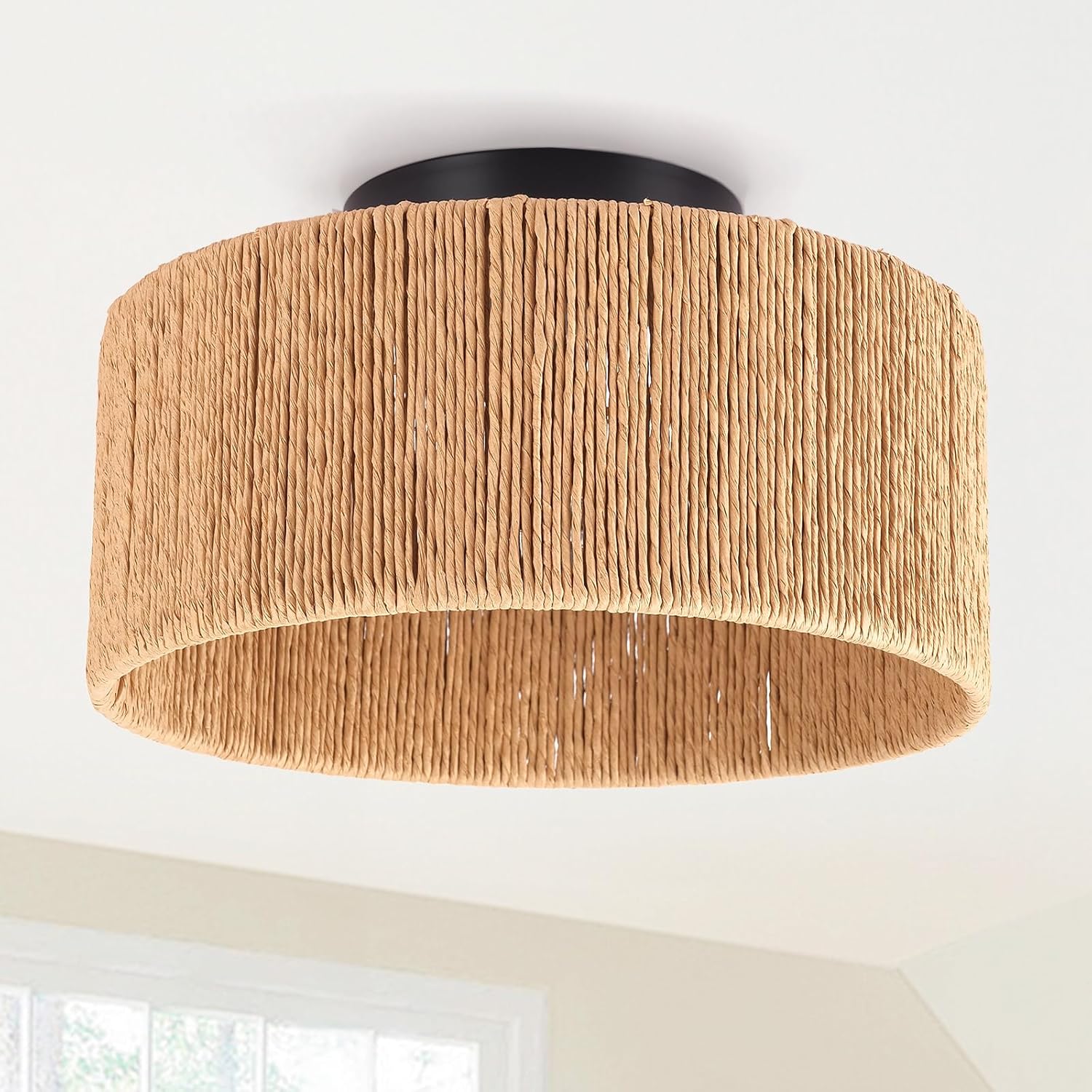 12.6" Bohemian Vintage Ceiling Light, Rattan Weave Recessed Ceiling Mounted, Jute, 3 Lights for Hallway Bedroom Kitchen Passage Farmhouse Entrance Living Room Light Fixture
